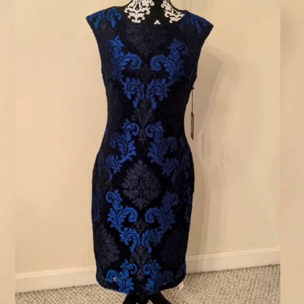 Stunning Vince Camuto Blue and Black Lace Dress!